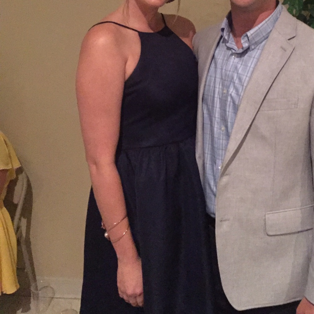 Navy blue, backless dress with pockets